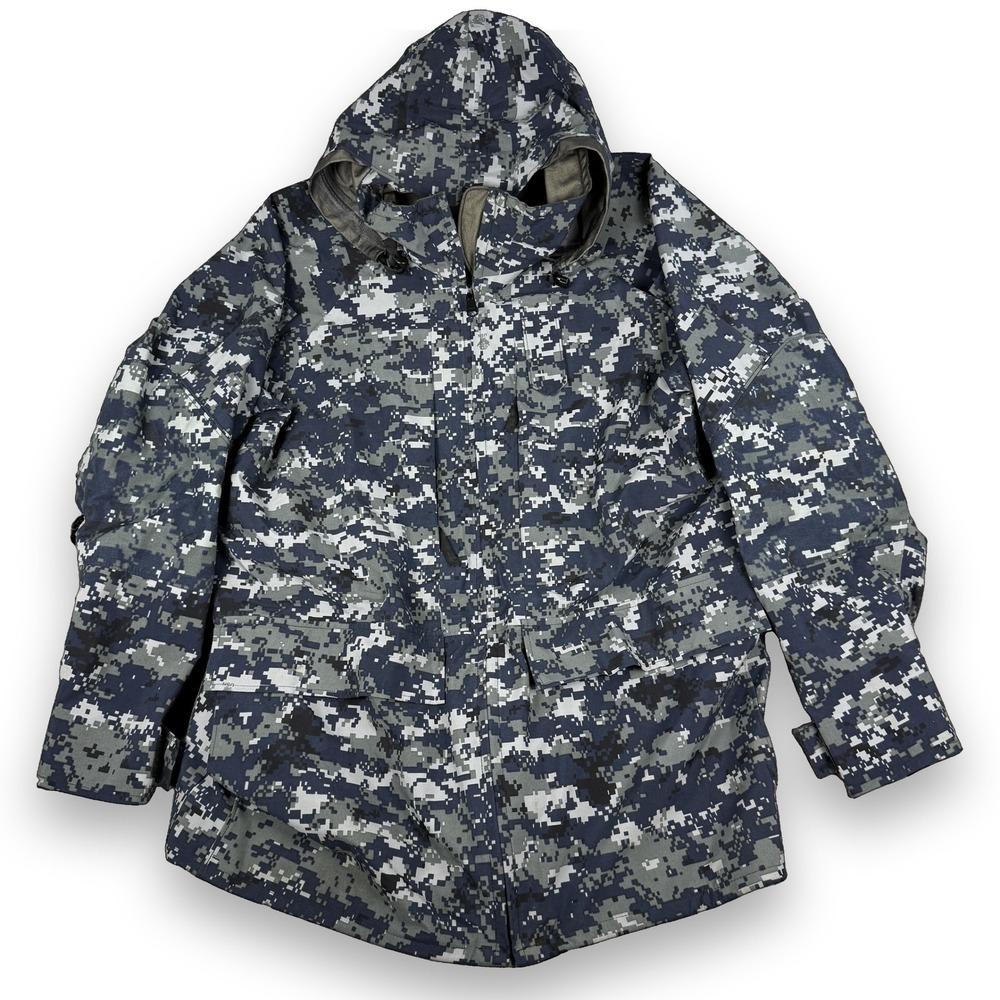 US Navy NWU Type I Blueberry Camo Working Parka Hooded Waterproof Large Long